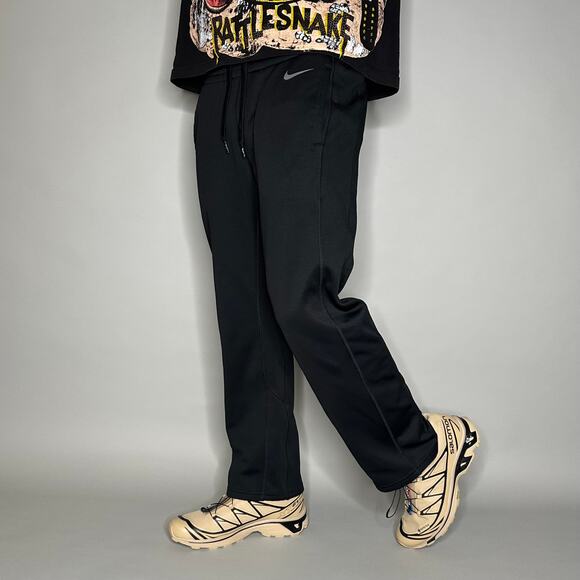 Vintage Y2K Nike Sweatpants Mens S Baggy Wide Leg Black Polyester Subtle Swoosh